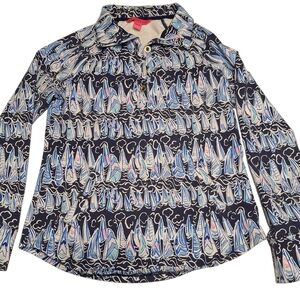 Lilly Pulitzer Sailboat Print Pullover Stretch Top With Kangaroo Pocket Sz XS